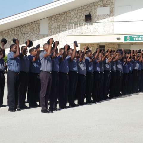 Members of the Royal Bahamas Defence Force expressing their gratitude to Chief Petty Officer Daniel Miller with a chorus of cheers