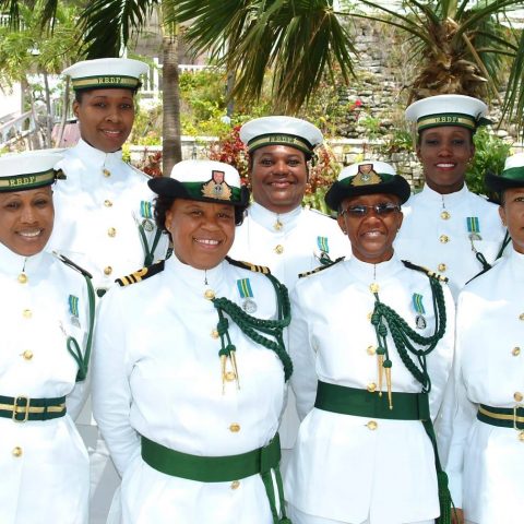 Force Chief Petty Officer Idamae Ferguson and some of her squadmates of Woman Entry 1 during an Awards and Medal presentation ceremony at Government House in 2005.