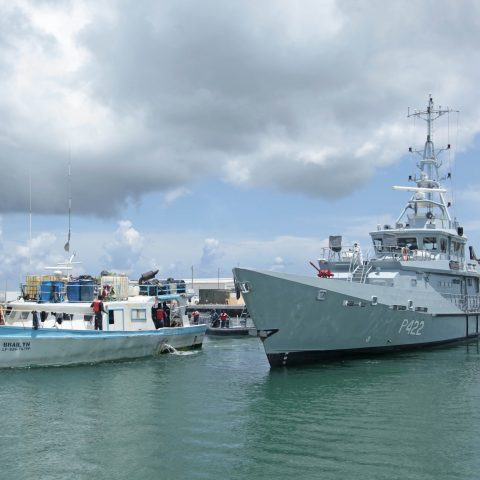 HMBS Durward Knowles (P-422) towing captured Dominican Vessel