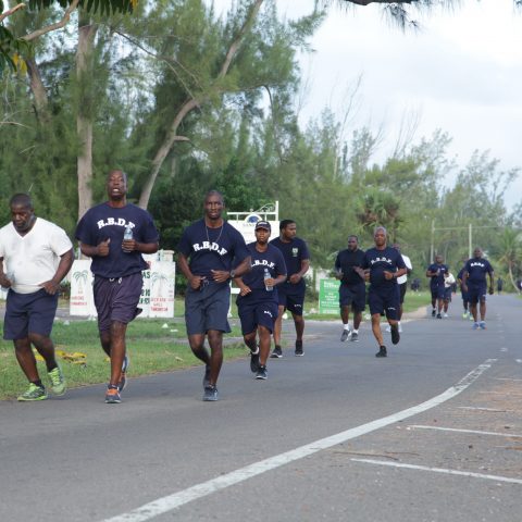 RBDF Personnel participating in the 1.5 mile run exercise during the annual Base Fitness Test at the Defence Force Base.