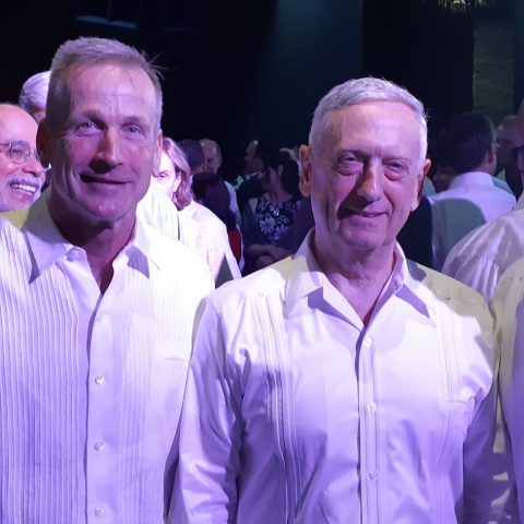 From Left: Commodore Tellis Bethel, General Terrance O´Shaughnessey, General James Mattis and Minister Marvin Dames at the reception for XIII Ministers of Defense of The Americas held in Cancun, Mexico.