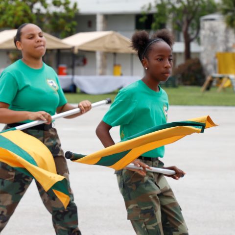 The RBDF Flagettes performing during the Passing Out Parade Ceremony at the Defence Force’s Coral Harbour Base.