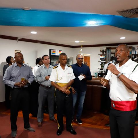 Commander Michael Sweeting Officers Mess President speaking at RBDF Officers post-Independence Cocktail Reception on July 12, 2019.