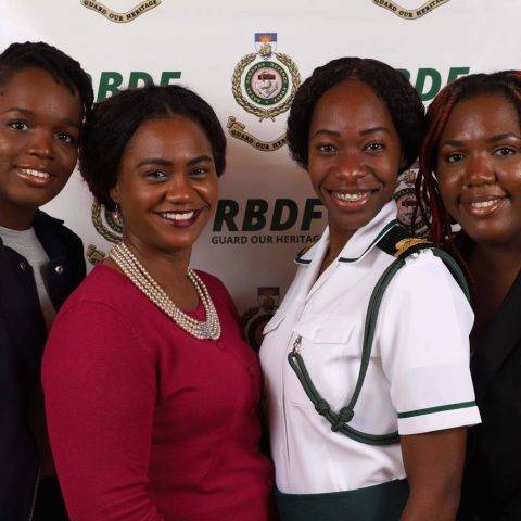 Sub Lieutenant Danielle Morley and her guest at the RBDF Officers post-Independence Cocktail Reception on July 12, 2019.
