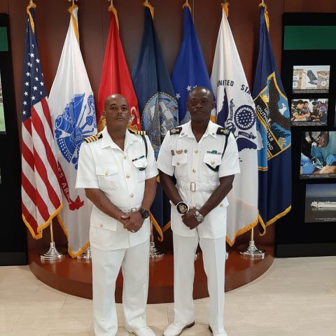 Commander Defence Force (Acting) Captain Raymond King and Command Warrant, Force Chief Petty Officer Oral Wood at the Caribbean Nations Security Conference