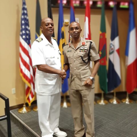 Commander Defence Force (Acting) Captain Raymond King and Lieutenant General Rocky Mead, Chief of Staff, Jamaica Defence Force at the Caribbean Nations Security Conference